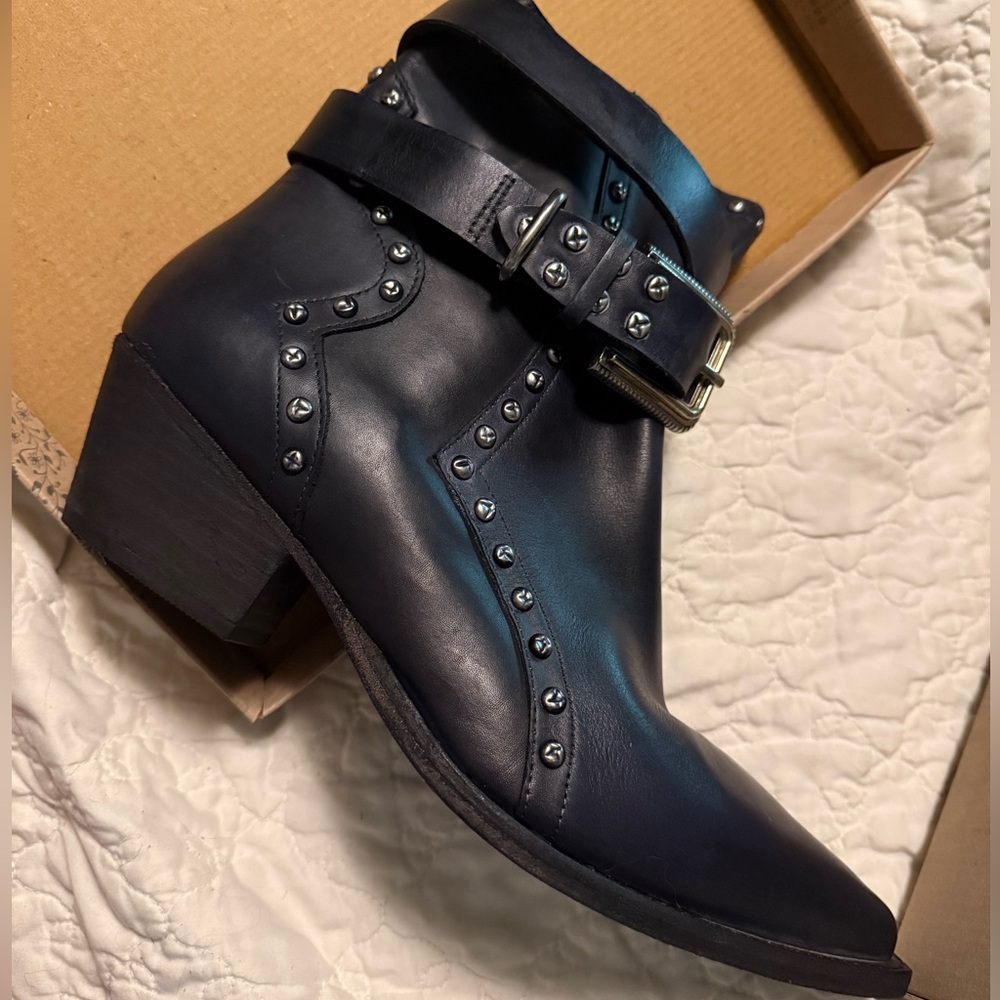 NWT Free People Black Ankle Boots with Studded Detail & Ankle Strap